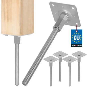 Baza stâlpului ancoră reglabilă pe verticală oțel 110x330 mm set de 4 buc.