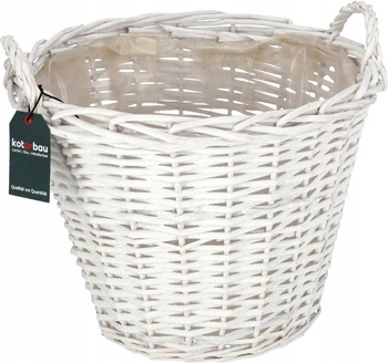 Coș din rattan, vas pentru flori și brad fi 38 cm - Culoare albă