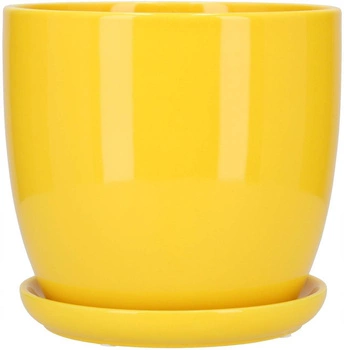 Ghiveci ceramic cu farfurie galben ⌀13 cm