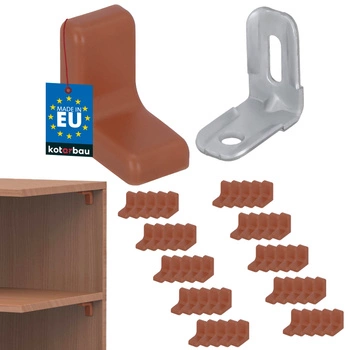 Suport unghiular pentru mobilă cu capac nuc set de 50 buc.