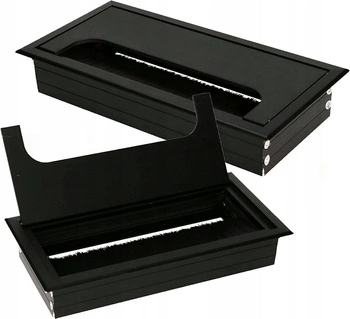 Grommet de cablu din aluminiu pentru mobilier negru 160x80 mm - set de 2 buc.