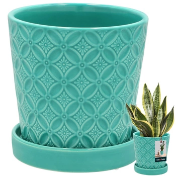 Ghiveci rotund turcoaz cu podmicukou ⌀ 13 cm