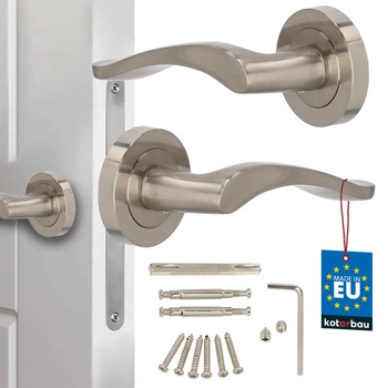 Mâner pentru ușă interior placă scurtă divizat cu rozetă satinat