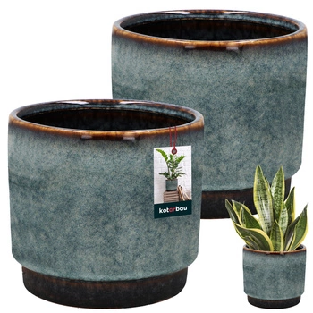 Ghiveci ceramic glazurat vintage albastru bleumarin 14x13 cm set de 2 buc.