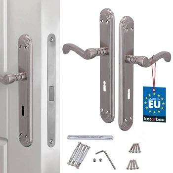 Mâner ușă retro decorat ax lung satinat cu cheie 72 mm