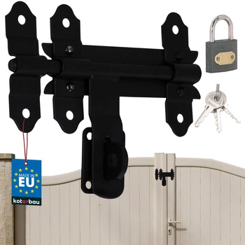 Bolț pentru poartă ușă de garaj portieră oțel negru cu lacăt 150 mm