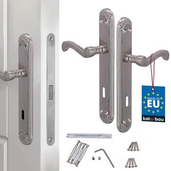 Mâner ușă retro decorat ax lung satinat cu cheie 90 mm