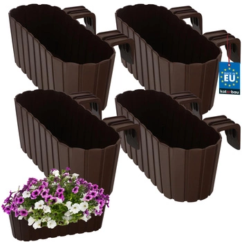 Ghiveci pentru balcon oval maro na zábradlí 400 MM set de 4 kcu.
