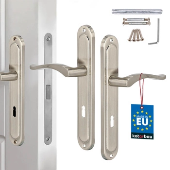 Mâner clasic pentru ușă cu placă lungă cu cheie satinat 72 mm