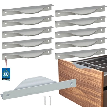 Mâner pentru mobilă modern aluminiu argintiu 128 mm set de 10 buc.