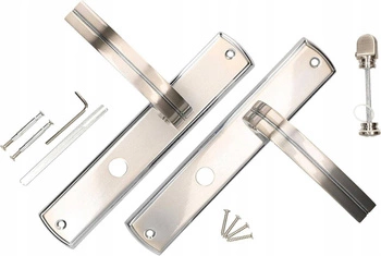 Set mâner de ușă cu mâner 72mm argintiu pentru încuietoare wc