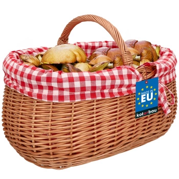 Coș din răchită de paște cumpărături picnic ciuperci cu căptușeală roșie 47 cm