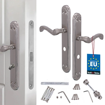 Mâner ușă retro decorat ax lung satinat încuietoare wc 72 mm