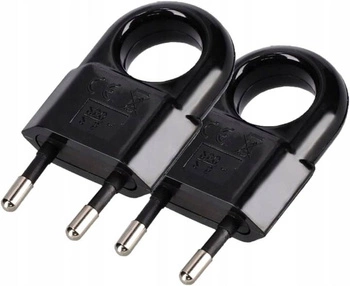 Ștecher plat cu mâner fără împământare 250v negru - 2 buc.