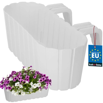 Ghiveci de balcon cu suporturi pentru balustradă plastic alb 40x15x15 cm