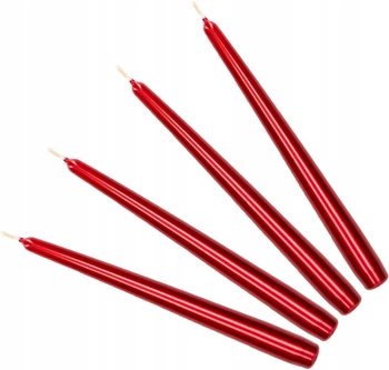 Set de lumânări de masă cu 4 lumânări conice roșu metalic