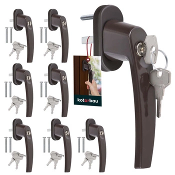 Mâner fereastră cu cheie aluminiu maro set de 8 buc.