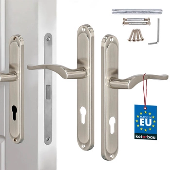 Mâner clasic pentru ușă cu placă lungă pentru cilindru satinat 72 mm