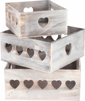 Set de 3x cutie din lemn cutie container inimioare