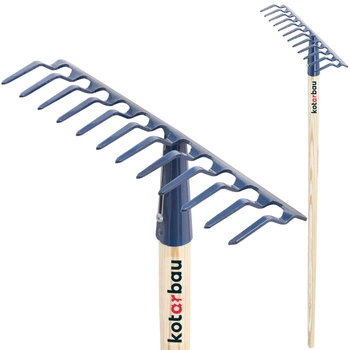 Greblă de grădină din metal cu 12 dinți și mâner din lemn