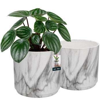 Ghiveci de flori rotund din marmură ceramică 12 cm set de 2 buc.