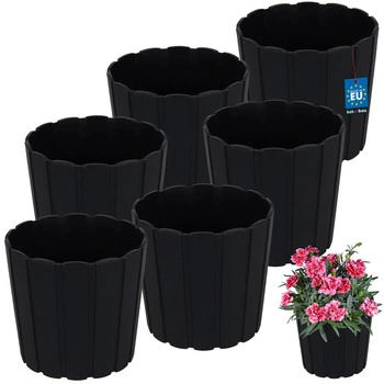 Ghiveci din plastic pentru flori antracit 15cm set de 6 buc.