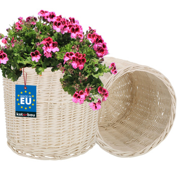 Coș din răchitan pentru ghiveci, natural, diametru 25 cm, set 2 bucăți - Culoare albă