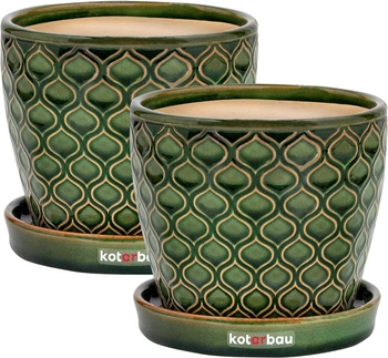 Ghiveci ceramic verde cu bază fi 15 cm set de 2 buc.