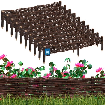 Gard de grădină din răchită condus palisadă margine 100x10 cm set de 10 buc.