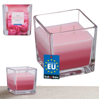 Lumânare de sticlă parfumată tricoloră 32 h - roz