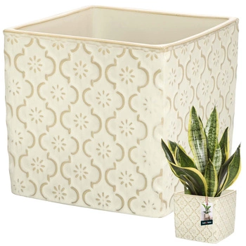 Ghiveci ceramic vintage pentru flori plante 13x13 cm - Culoare crem