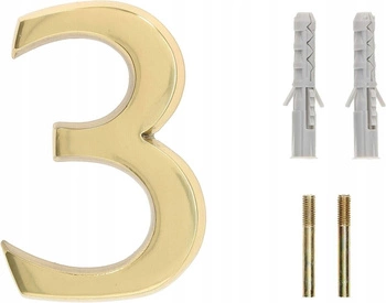 Numărul casei "3" pentru ușă 3d 10cm alamă