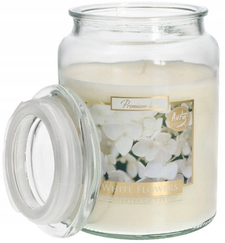 Lumânare parfumată mare de sticlă cu capac 100 h - flori albe