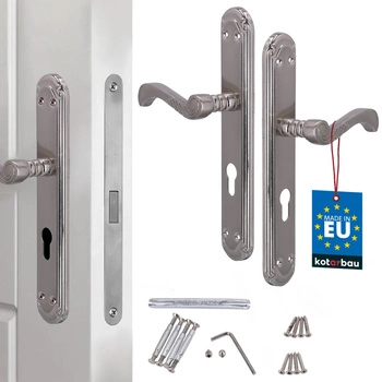 Mâner ușă retro decorat ax lung satinat pentru inserție de 90 mm