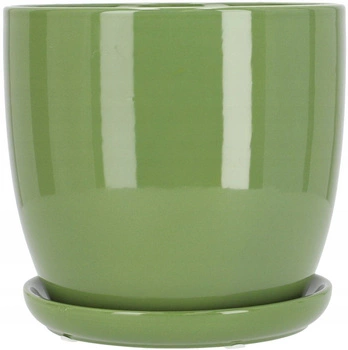 Ghiveci ceramic cu farfurie verde ⌀15 cm