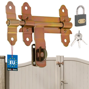 Bolț pentru poartă ușă de garaj portieră galvanizat aur cu lacăt 150 mm