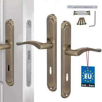 Mâner clasic pentru ușă cu placă lungă cu cheie patină 72 mm