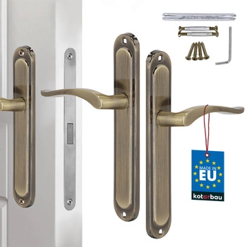 Mâner clasic pentru ușă cu placă lungă fără orificiu patină