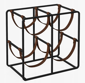 Raft de vin rack rack metalic din piele de 4 sticle de raft