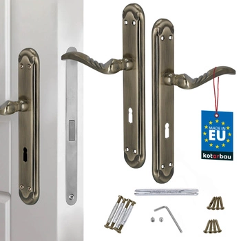 Mâner pentru ușă placă lungă decorat patinat cu cheie 72 mm