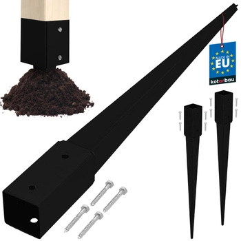 Baza stâlpului înfipt în pământ oțel negru 60x60x750 mm set de 2 buc.