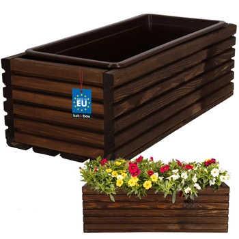 Ghiveci ladă din lemn pentru grădină terasă cu insert maro 44x20 cm