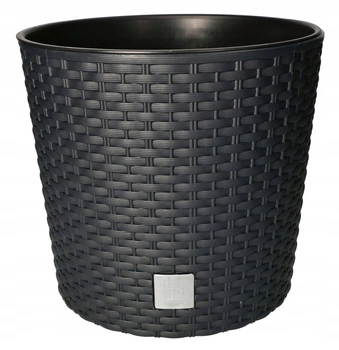 Ghiveci rotund din rattan cu incrustații de antracit 250x224 mm
