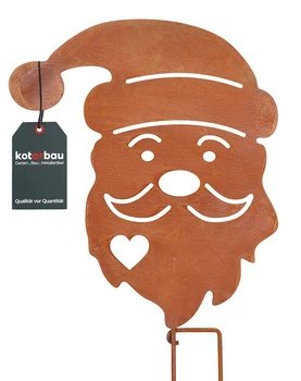 Figurină cap de moș crăciun ornament metal grădină rugină