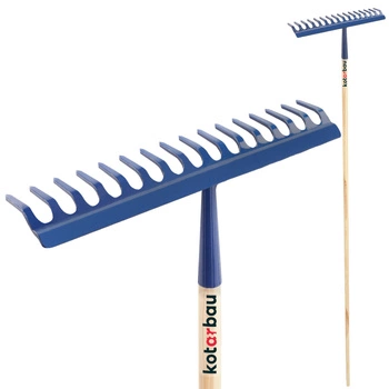 Greblă de grădină din metal cu 16 dinți și mâner din lemn