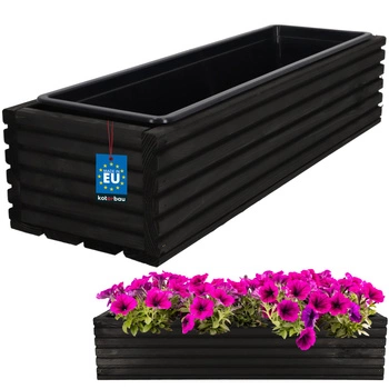 Ghiveci ladă din lemn pentru grădină terasă cu insert negru 64x20 cm