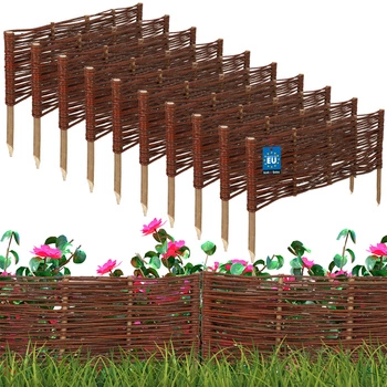 Gard de grădină din răchită condus palisadă margine 60x20 cm set de 10 buc.