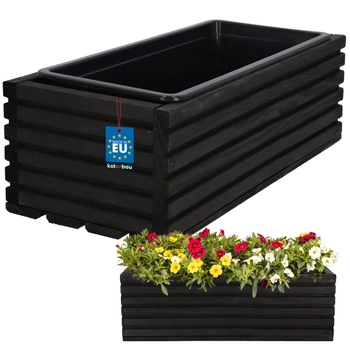 Ghiveci ladă din lemn pentru grădină terasă cu insert negru 44x20 cm