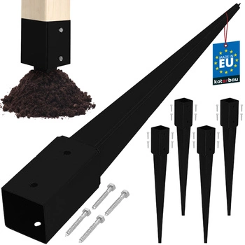 Baza stâlpului înfipt în pământ oțel negru 70x70x750 mm set de 4 buc.