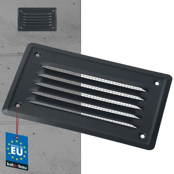 Grilă de ventilație a coșului de fum cu plasă 165x100 cenușă